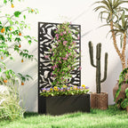 Metal Garden Bed with Trellis, Wall Mounted or Freestanding Raised Planter with Privacy Panel, Black