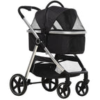 3-IN-1 Hundebuggy Haustierbuggy Hundebuggy, inkl. Kissen, klappbar, 1 Aufbewahrungskorb, 83 cm x 58 cm x 102 cm, Schwarz