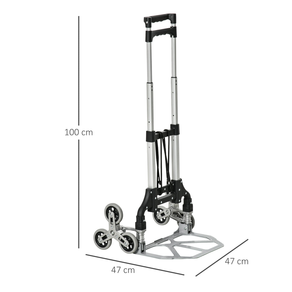 Klappbarer Treppensteiger mit 6 Rädern, inkl. Befestigungsgurt, automatische Klappfunktion, Silber + Schwarz