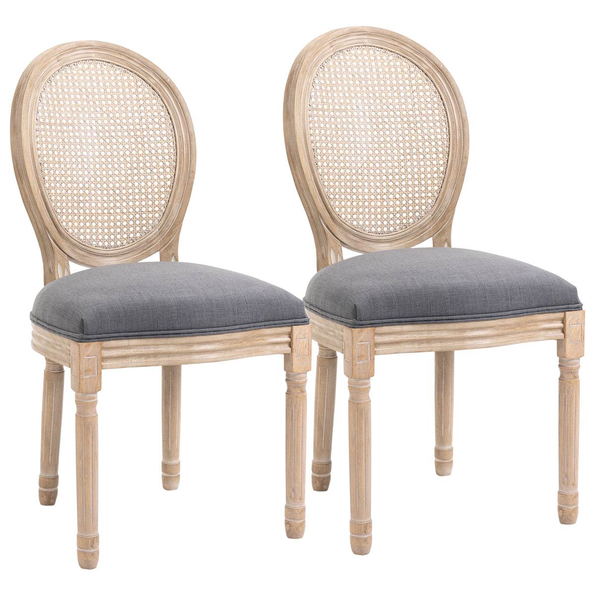 Küchenstühle im 2er-Set, weich gepolstert, Vintage-Design, Rattanoptik, Grau