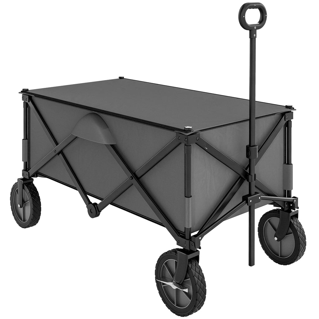 Garden Trolley, Cargo Traile on Wheels, Folding Collapsible Camping Trolley, Outdoor Utility Wagon, Dark Grey