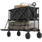 Double Decker Folding Festival Trolley on Wheels, 200KG & 350L Capacity Collapsible Wagon Festival Trolley Cart with 134cm Extended for Camping Sports Shopping Garden and Beach, Black