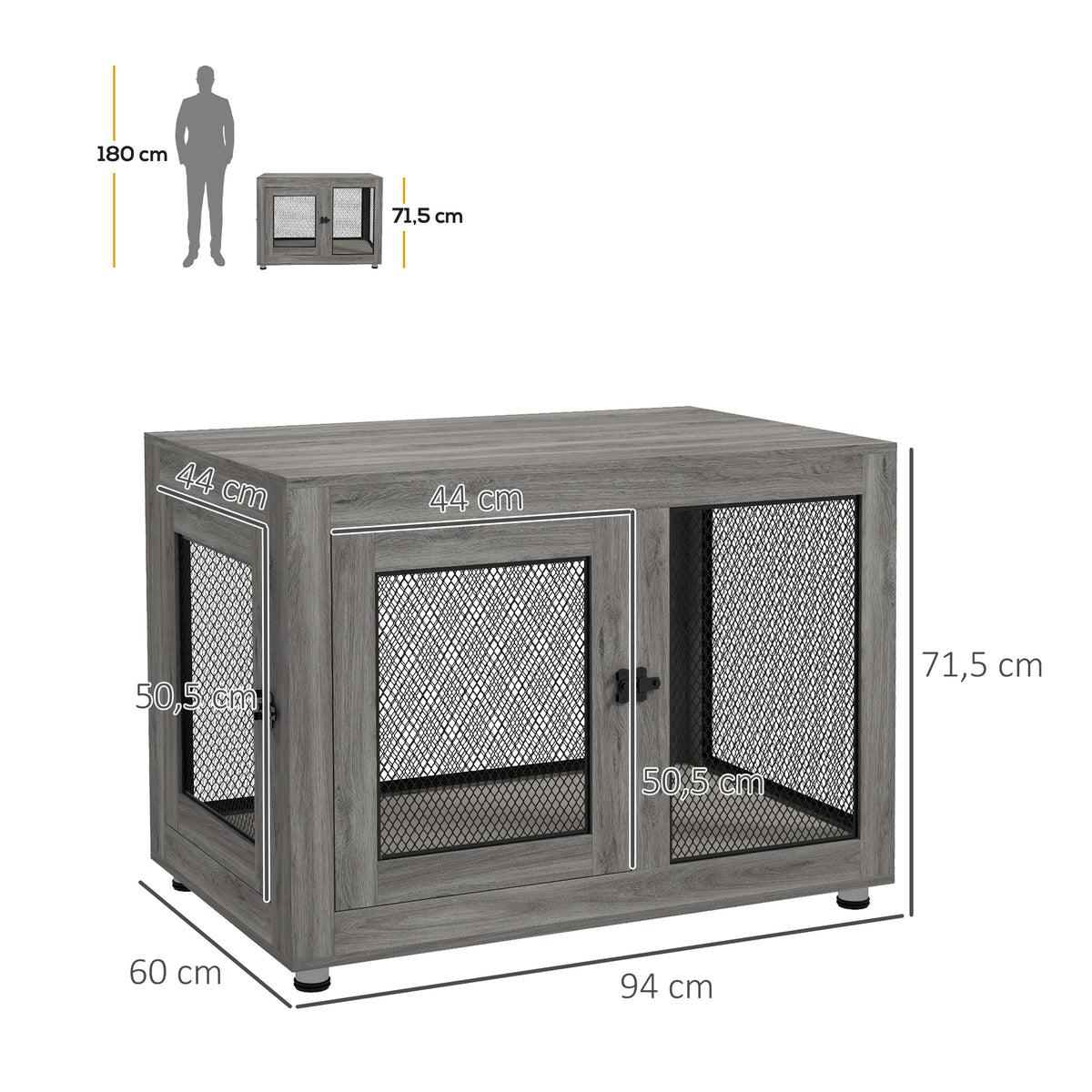Hundebox, Welpenbox, mit Ablagefläche, wasserabweisendes Kissen, Stahlgitter, verstellbare Füße, 94x60x71,5 cm