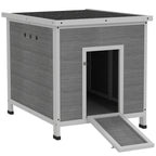 Wooden Duck House with Ramp, Double Doors, Openable Asphalt Roof, Ventilation Holes, Removable Base, Light Grey