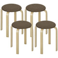 Polsterhocker im 4er-Set, stapelbar, lackierte Oberfläche, Holzbeine, Braun