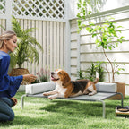 Hundeliege Outdoor, Erh?htes Hundebett f¨¹r Mittelgro?e Hunde, mit L-f?rmige Kissen 110x75x30cm, Hellgrau