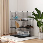 Indoor Cat Cage DIY Customizable 3-Tier Indoor Cat Enclosure with 3 Doors and Hammock 105 cm Black