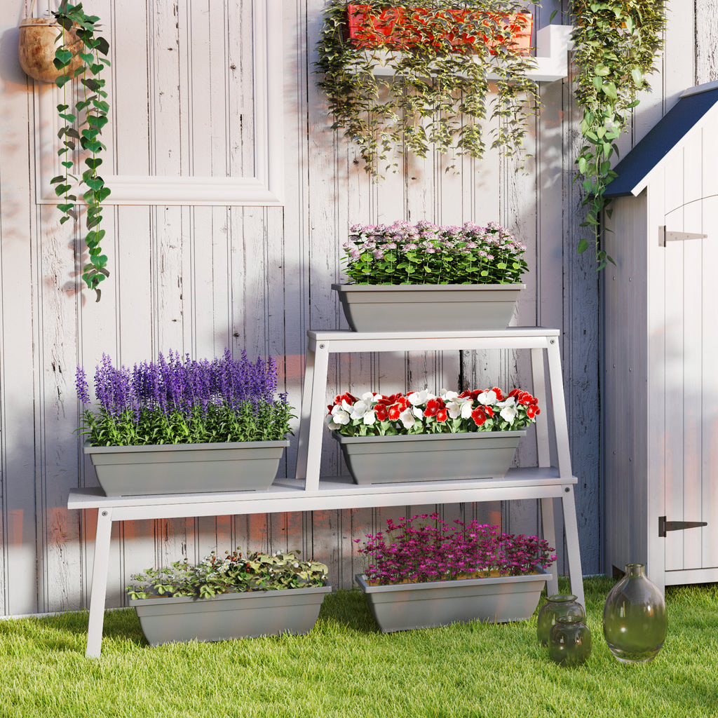 5er-Set Blument?pfe, Pflanzengef??e aus Kunststoff f¨¹r Terrasse, Garten, Balkon, 59 x 21 x 16 cm, Grau