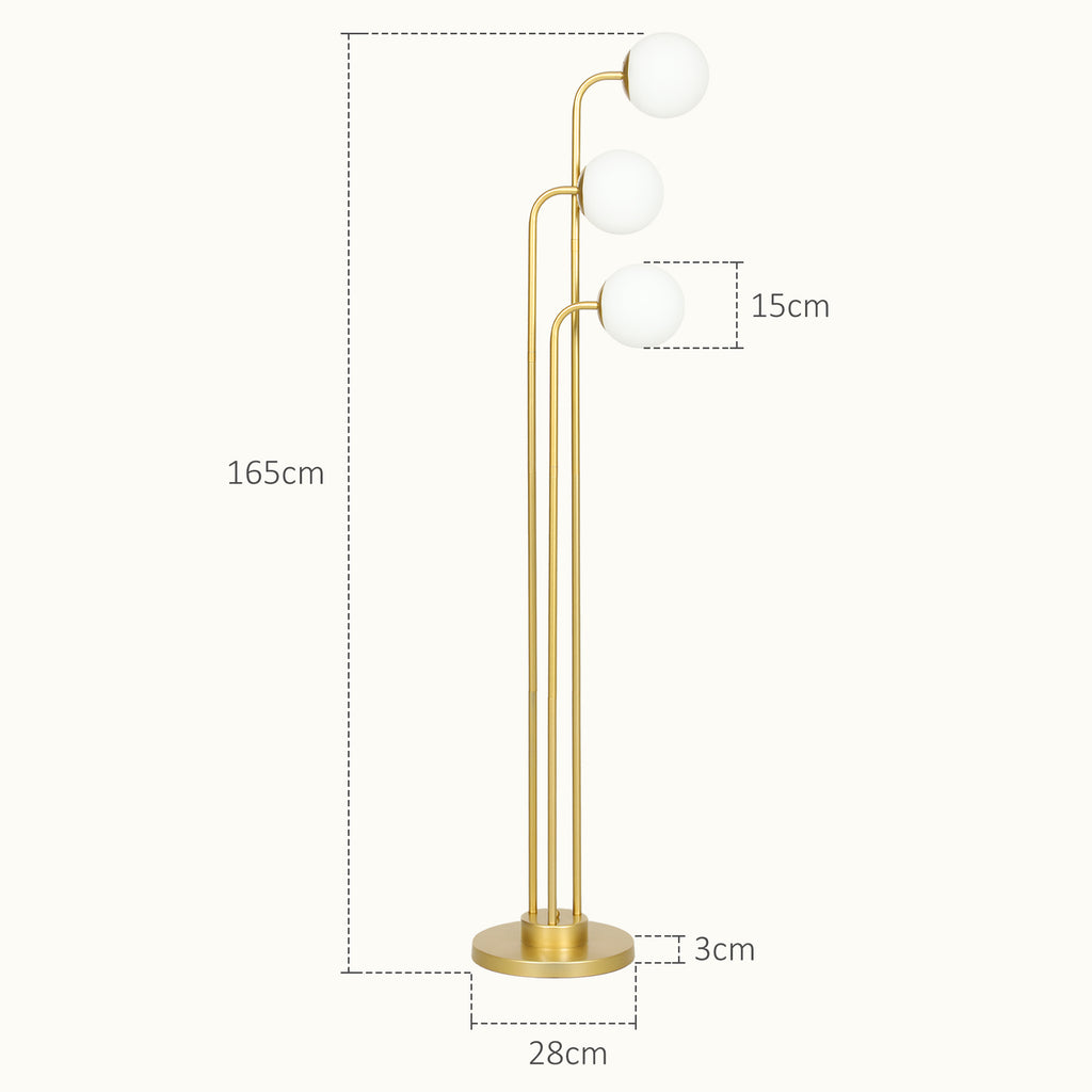 Moderne Stehlampe mit 3 Lampenschirmen, mit Fußschalter, für Wohnzimmer, Schlafzimmer, 3 x E27-Fassung, Goldton