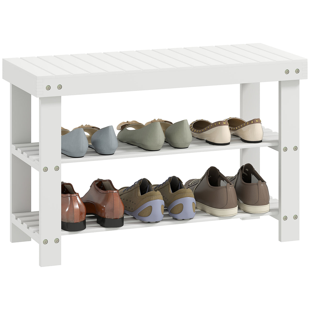 Schuhbank mit Sitzfläche Stauraum 2 Ablagen 70 x 28 x 45cm Weiß