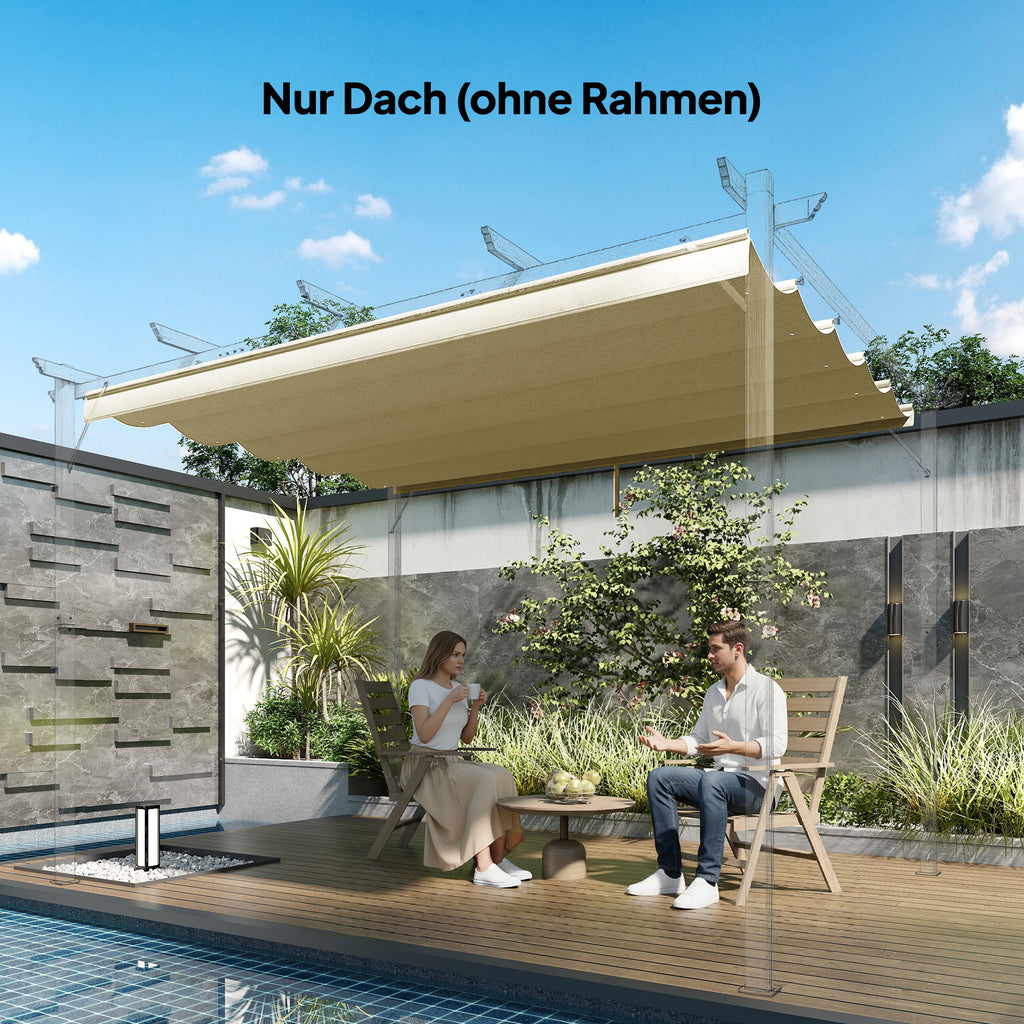 Retractable Pergola Cover, 3.5 x 2.6 m Replacement Canopy Fabric for 4 x 3 m Frame, Roof Top Only, Beige