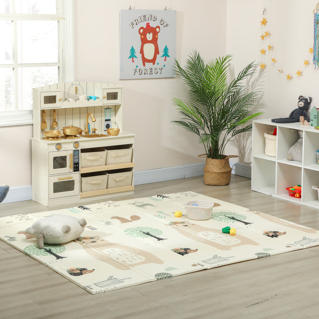 Baby Play Mat, Double Sideded Foldable Kids Crawling Mat, Reversible & Waterproof, Animal
