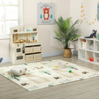 Baby Play Mat, Double Sideded Foldable Kids Crawling Mat, Reversible & Waterproof, Animal