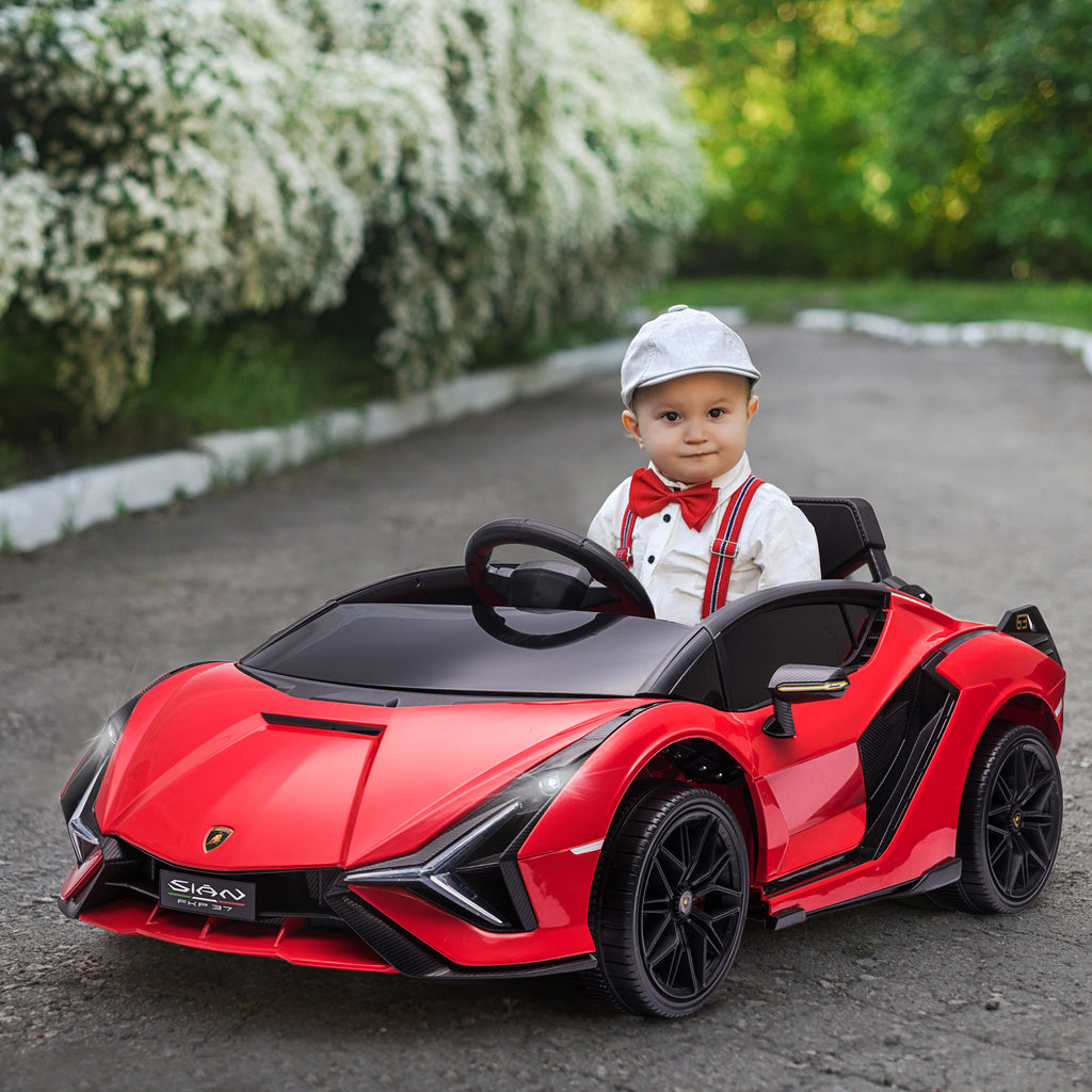 Kinder Elektroauto 12V Kinderauto mit 2,4 G Fernbedienung, 2 Motor, Kinderfahrzeug mit Hupe, LED, Musik, Elektrofahrzeug für 3-5 Jahre Kinder, Rot