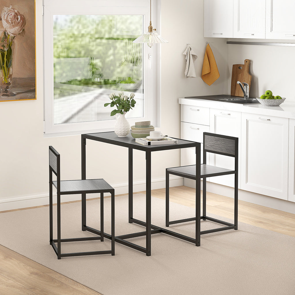 3-teiliges Bartisch-Set Hochtisch-Set 3-teilig, 2 Stühle, 1 Tisch, 90 cm x 47 cm x 76 cm, Grau