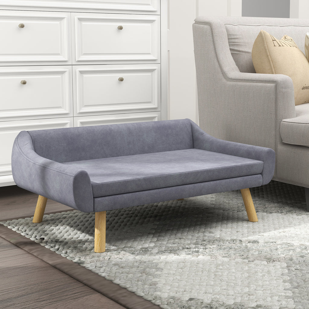Haustiersofa Hundesofa, Skandidesign, abnehmbares Polster, Samtoptik, 102 cm x 58,5 cm x 42,5 cm, Grau + Natur