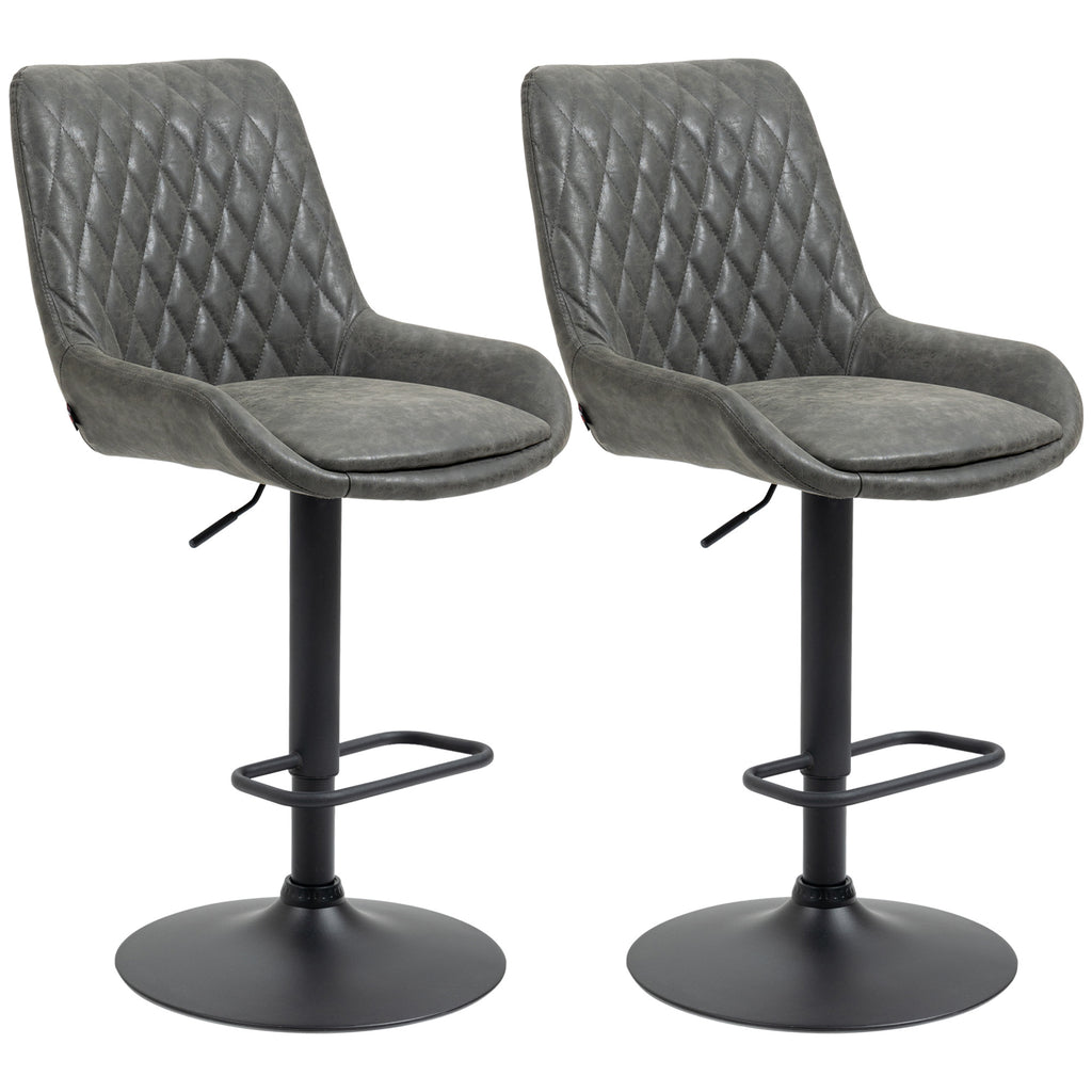 Barhocker Küchenhocker Designhocker, höhenverstellbar, mit Fußstütze, 51 cm x 59 cm x 117 cm, Dunkelgrau + Schwarz