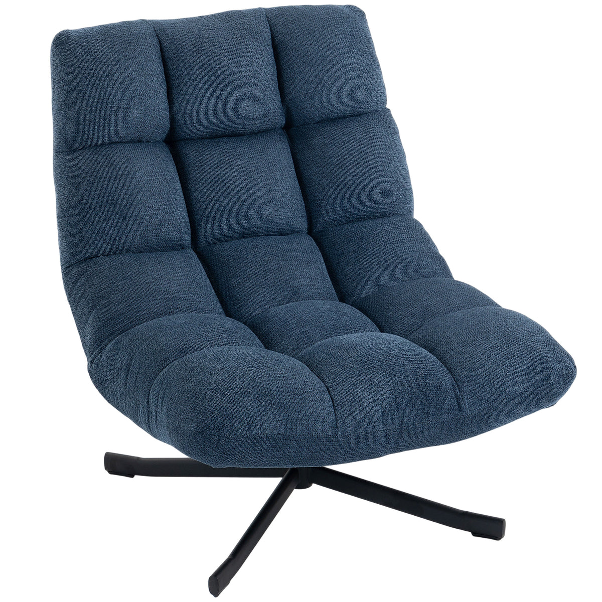 Drehbarer Akzentstuhl, Moderner Lounge-Sessel ohne Armlehnen mit Stahlbeinen, Dunkelblau