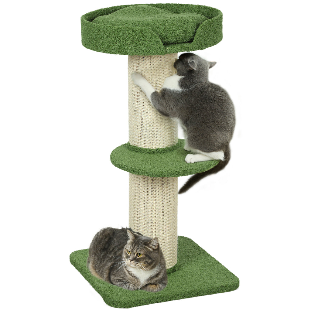 Katzenbaum 91cm Spielbaum mit Katzenbett, Plattform Lammwolle Grün