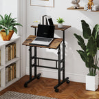 chreibtisch H?henverstellbar K¨¹chentisch mit Regal, Rollen, Computertisch Rustikal Braun 60 x 60 x 70,5-120 cm