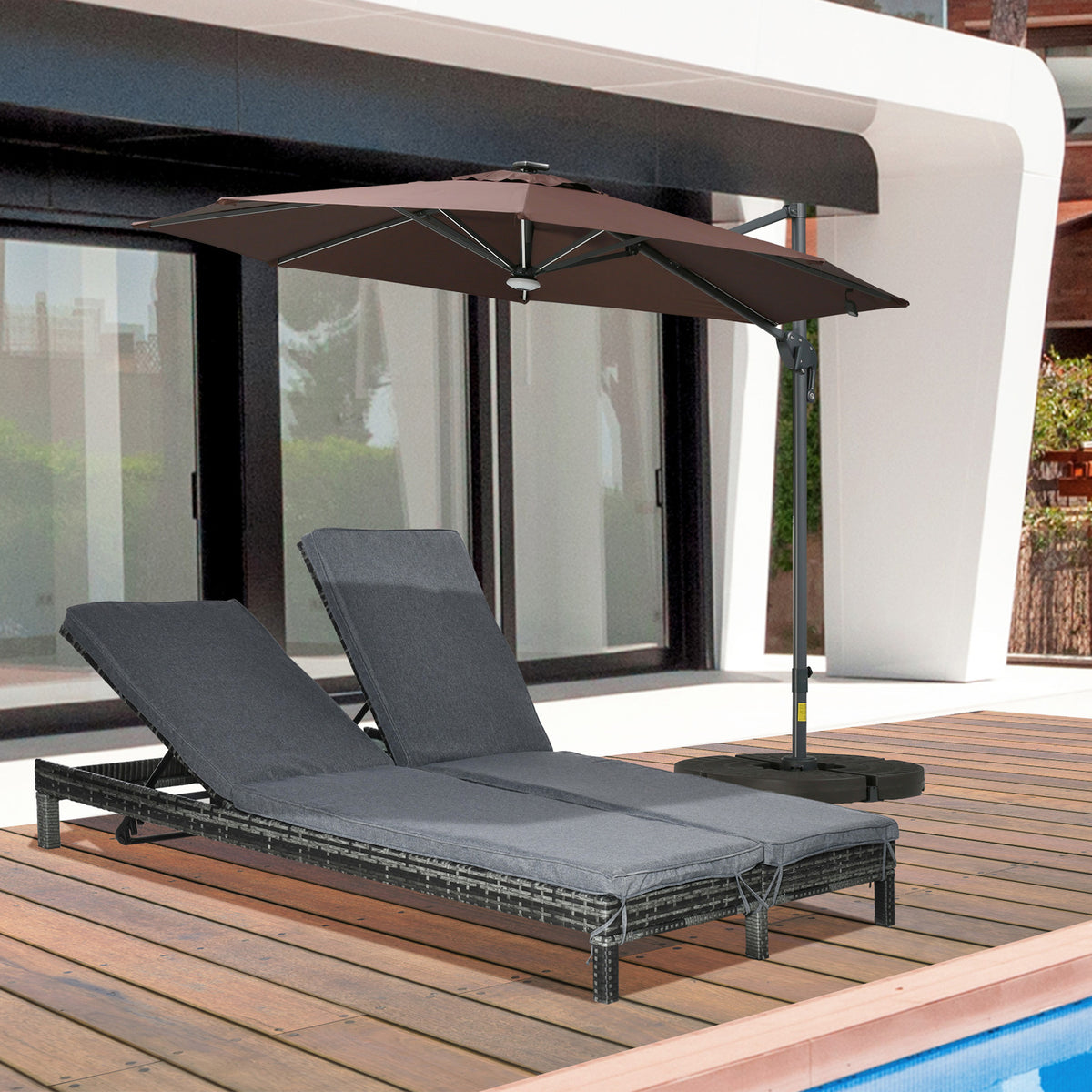 Polyrattan Doppelliege Sonnenliege Gartenliege für 2 Personen Relaxliege Luxus Lounge 5-stufige Rückenlehne Metall PE Rattan Grau 196 x 120 x 28 cm