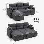 Verstellbares Bettsofa, L-f?rmiges G?stesofa mit Bettfunktion, Stauraum, Kissen, f¨¹r Wohnzimmer, G?stezimmer, Dunkelgrau