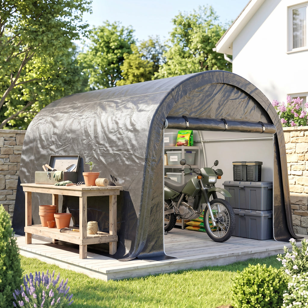 Lagerzelt für den Garten, stabiler Stahlrahmen, große Türen, 3x3m, Grau
