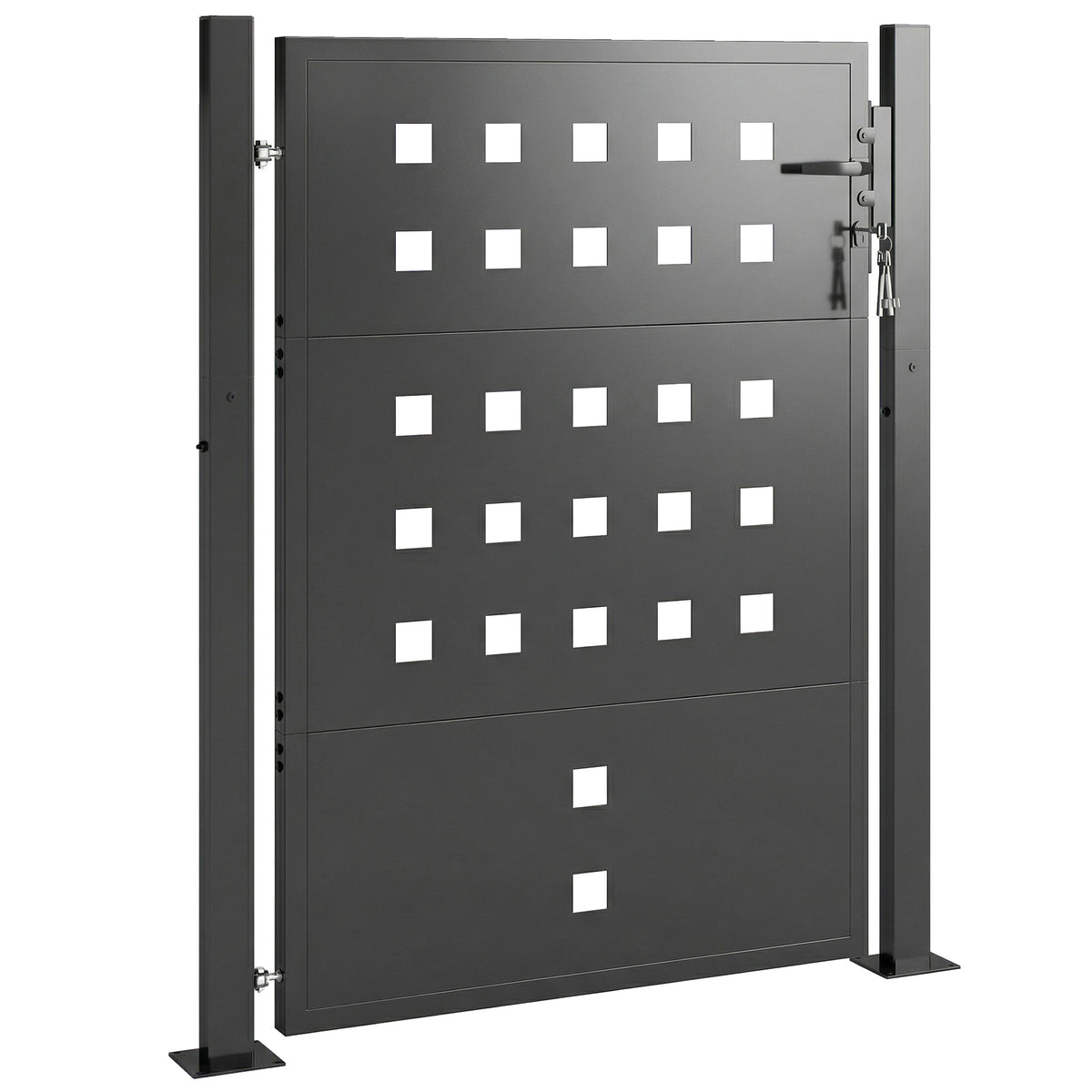 Gartentor aus verzinktem Stahl Metall Gartentür mit Griff Schloss 3 Schlüssel abschließbar Zauntor 105x130 cm Dunkelgrau