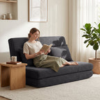 Bodenstuhl mit Rückenlehne, Cord-Klappsofa als Gästebett, Verstellbare Rückenlehne, Breiter Sitz, Dunkelgrau