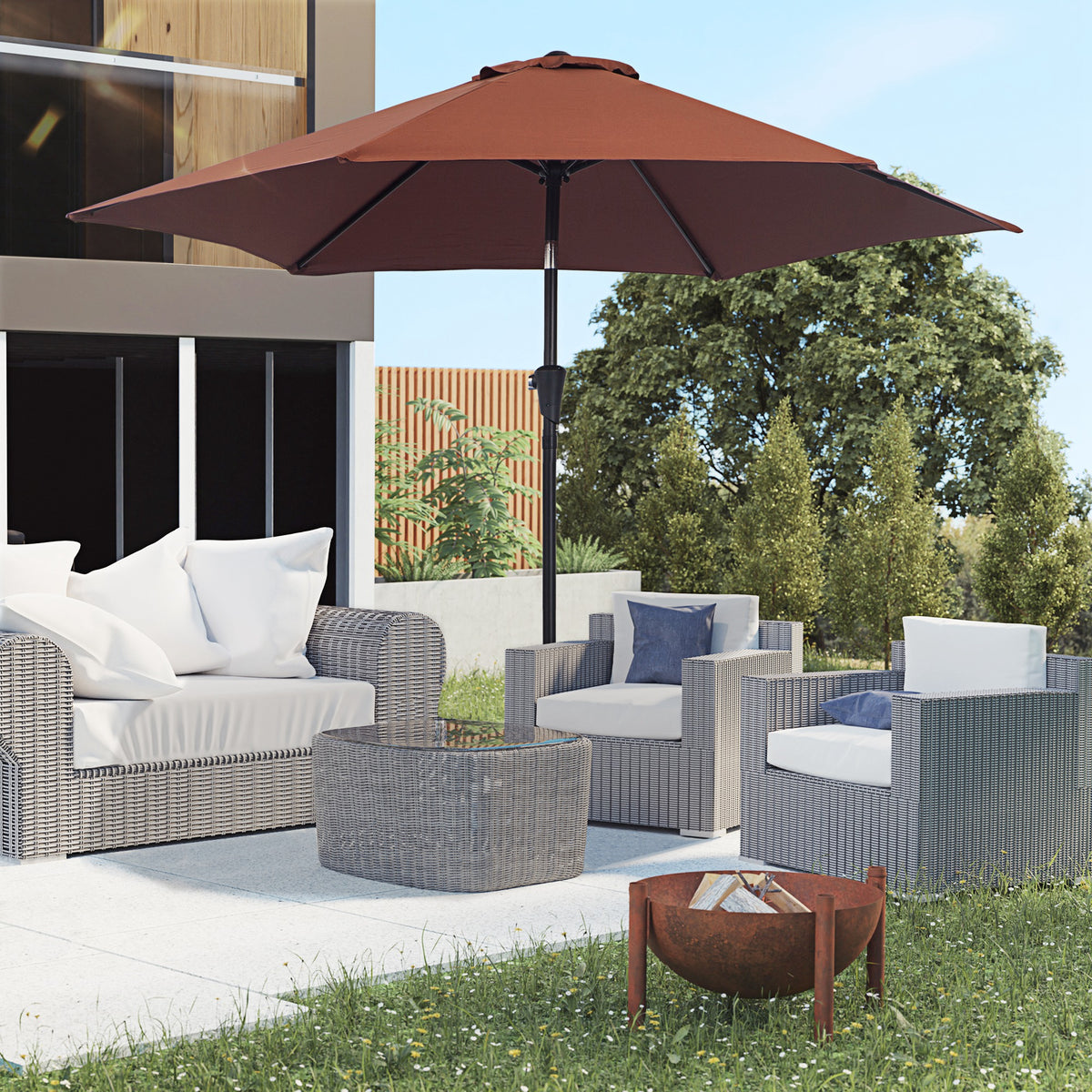  Knickschirm Sonnenschirm Gartenschirm Marktschirm mit Handkurbel Alu 180/㎡ Polyester Stahl Kaffee Ø2,6 x 2,35 m