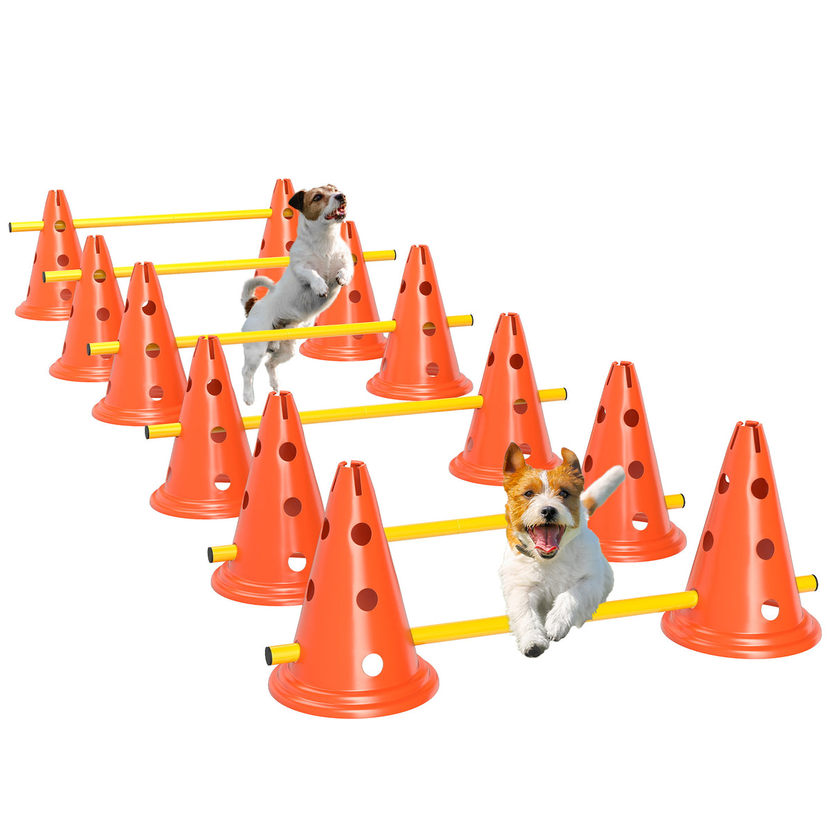Agility Set Hunde 6-teiliges Agility-Ausrüstung für Hundetraining Steckhürdenset mit 12 Kegel 6 Hürden Tragetasche