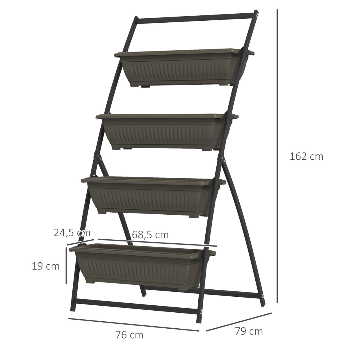 Pflanzentreppe Blumentreppe Pflanzenregal, stapelbar, wetterbest?ndig, 76 cm x 79 cm x 162 cm, Braun