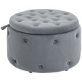 Hocker, rund, mit Staufach, Steppdesign mit Knöpfen, Bezug in Samtoptik, grau, 60 x 60 x 40cm