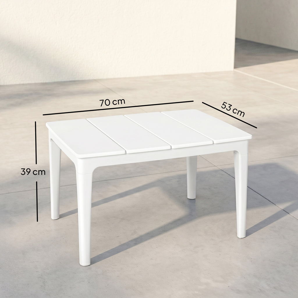 Beistelltisch 70 x 53cm wetterfest Gartentisch aus Kunststoff rechteckig Balkontisch 35kg Belastbar Cremeweiß