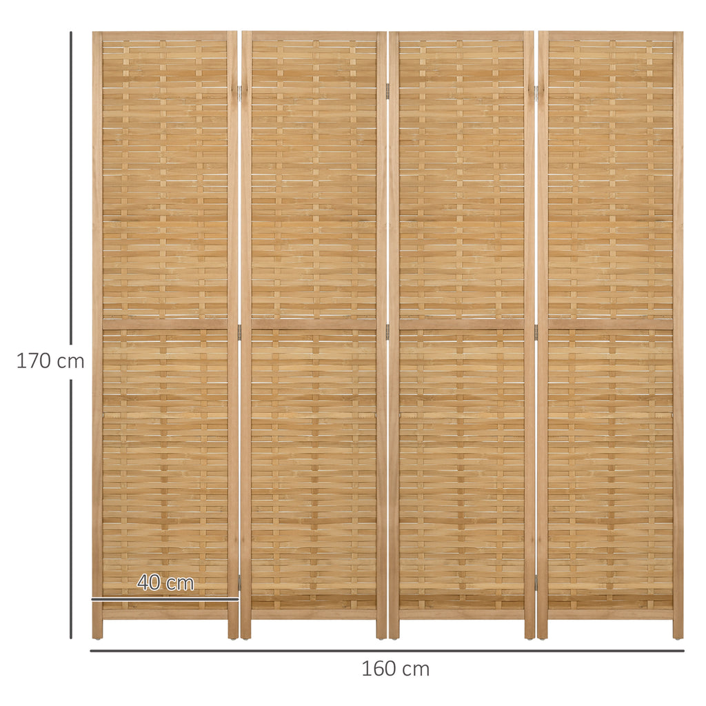 4-teiliger Raumteiler, 160 x 170 cm Faltbarer Sichtschutz aus Bambus f¨¹r Wohnzimmer, Schlafzimmer, Natur