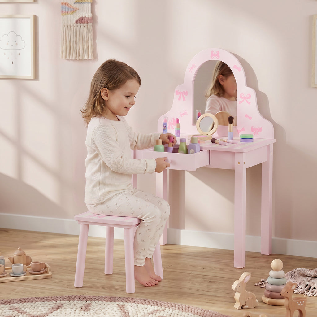 Kinder Schminktisch Set 2 in 1 mit Hocker für Mädchen 3-6 Rosa