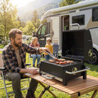 Holzkohlegrill aus Stahl tragbarer BBQ Smoker mit Deckel verstellbare Lüftung zweistufige Kohlepfanne Thermometer