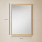 Wall Bathroom Mirror, 60 x 40 cm Wall-Mounted Mirror for Living Room, Bedroom, Hallway, Natural Wood Finish