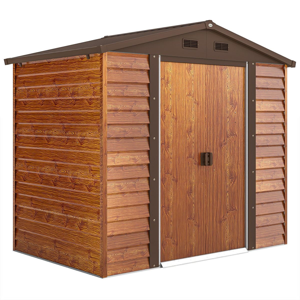 Gartenschuppen, Geräteschuppen, Gartenhaus mit Fenster, wetterfest, Holzoptik, Stahl, 152 x 235,7 x 208,7 cm, Braun