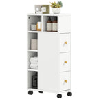 Badezimmerschrank Schmal, Badschrank mit 4 Rollen, 3 Schubladen, 5 offenen F?chern, 20x40x80cm, Wei?