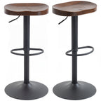Bar Stools Set of 2 Adjustable Swivel Counter Height Chairs with Elm Wood Seat Dark Brown