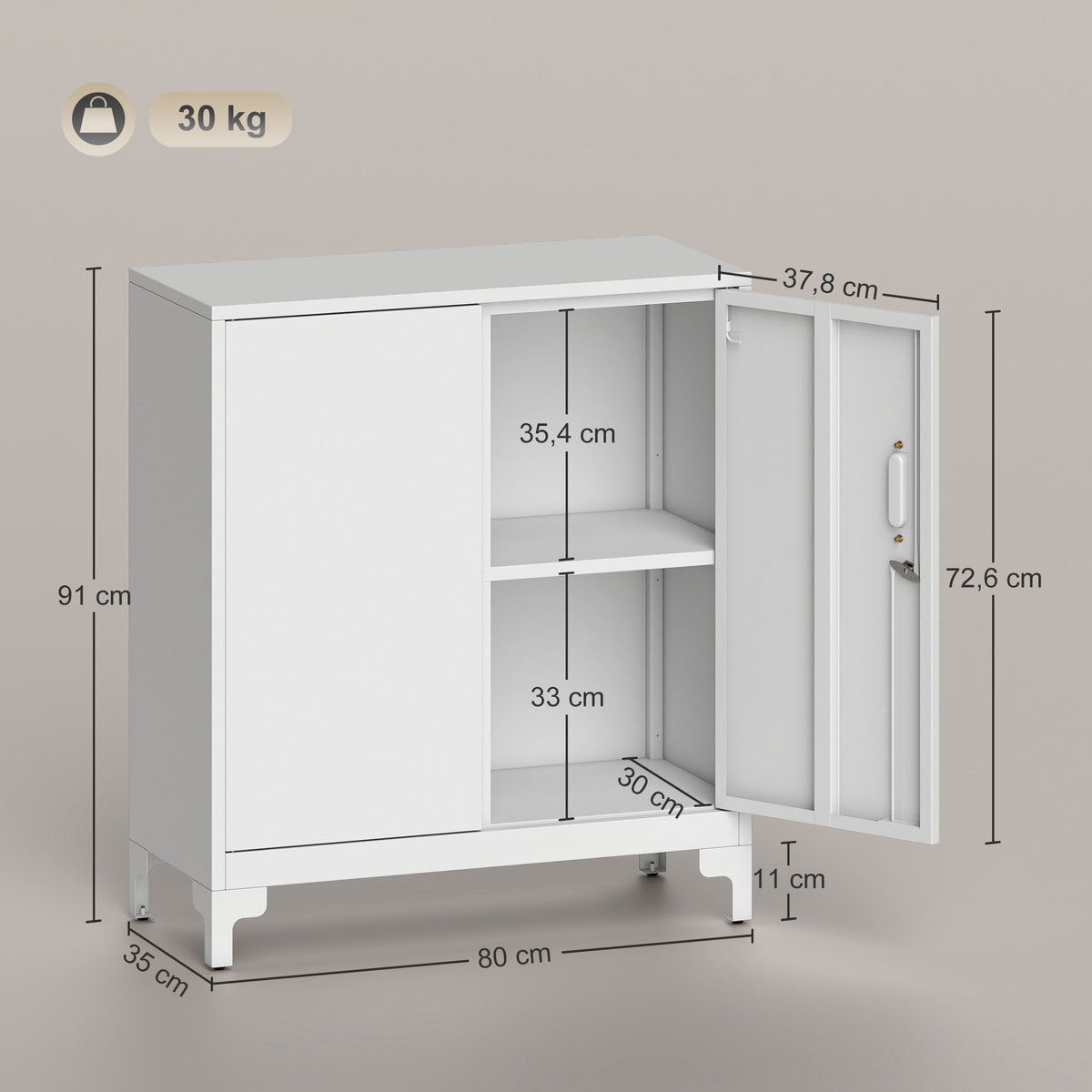 B¨¹roschrank aus Metall, verschlie?bare T¨¹ren, B¨¹rokommode, 2-stufiges Design, Wei?