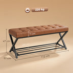 Schuhbank, Eingangsbank mit Kunstlederpolster, Ablage bis 220 kg für Flur, Eingangsbereich, 112 x 37 x 47 cm, Braun