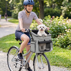 Hundekorb Fahrrad Vorne Tragbar Hundefahrradkorb mit Sicherheitsleine Kissen Schüssel für Kleine Hunde bis 5kg Hellgrau