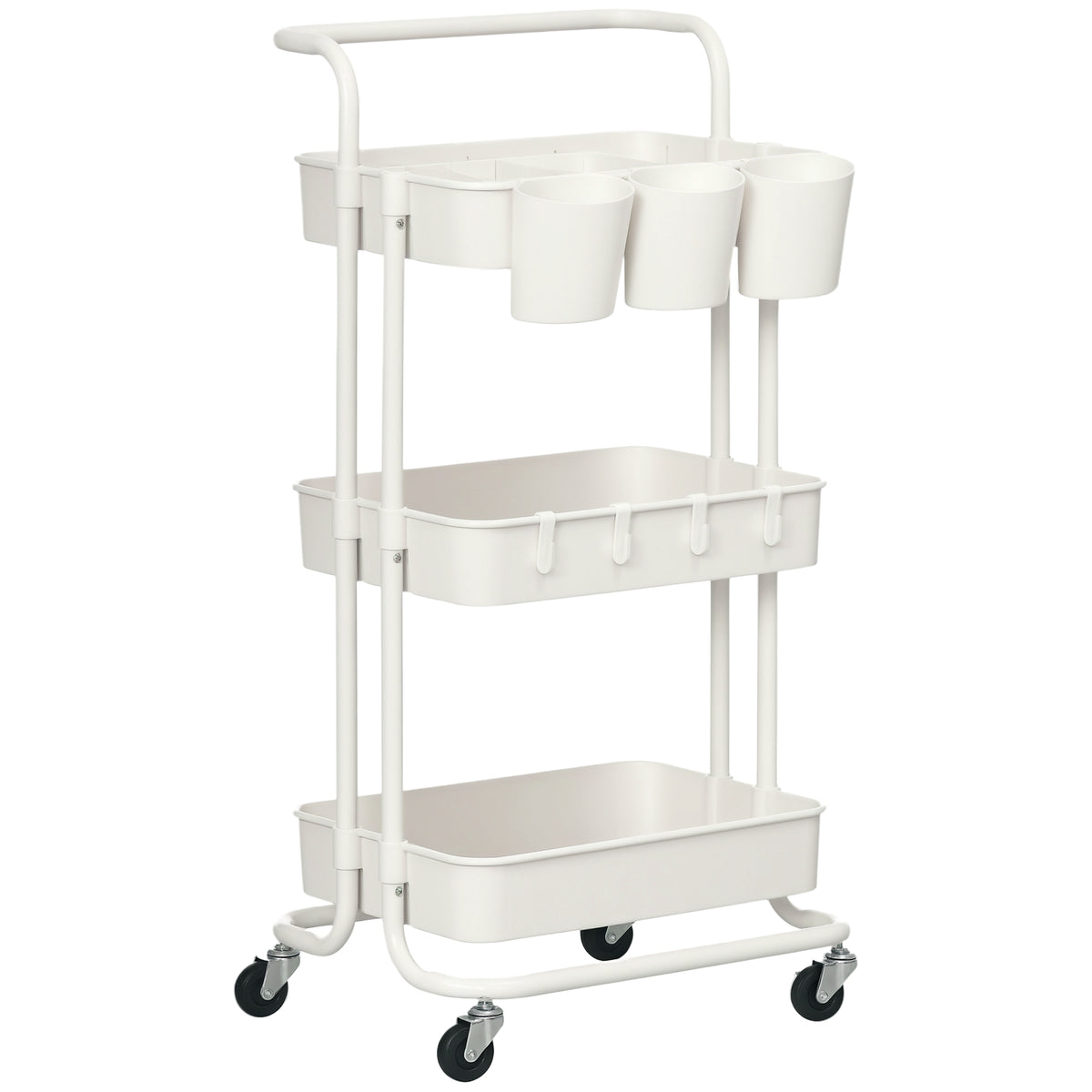 Three-Tier Home Trolley, with Handle and Wheels - White