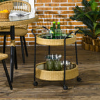 Outdoor Servierwagen, 2 Etagen, Bremsen, Polyrattan, Metallrahmen, ¦µ50 x 66H cm, Gelb