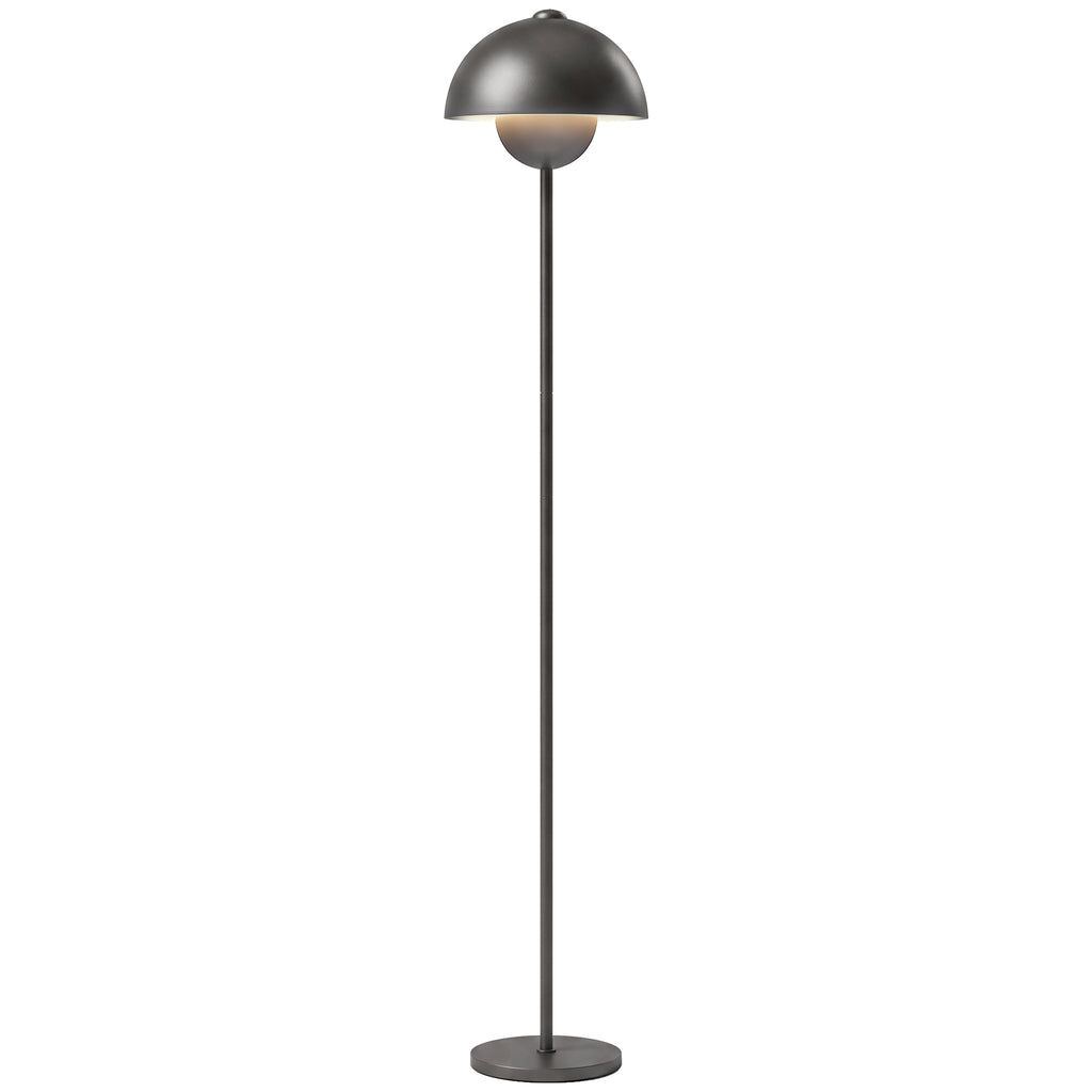 Stehlampe, runder Schirm, Fußschalter, langes Kabel, eleganter Look, Metall, Grau