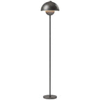 Stehlampe, runder Schirm, Fußschalter, langes Kabel, eleganter Look, Metall, Grau