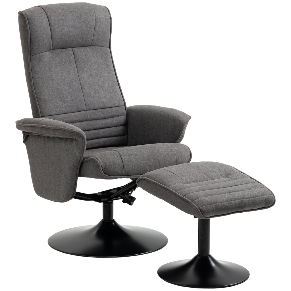 Relaxsessel mit Fußhocker, verstellbare Rückenlehne, 69 cm x 71 cm x 104 cm, Dunkelgrau + Schwarz
