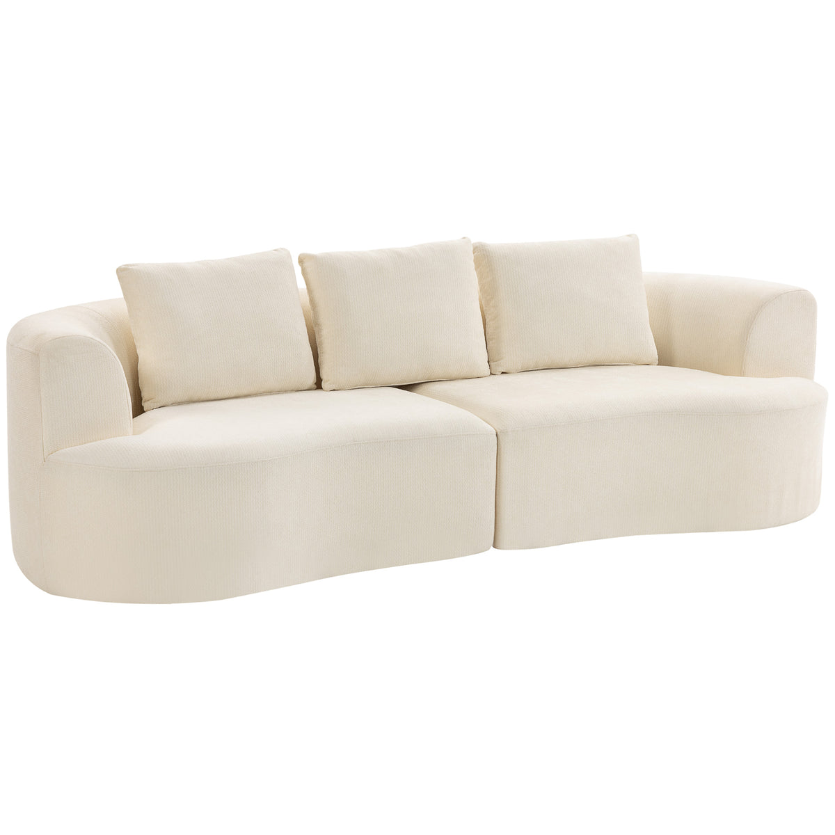 3-Sitzer-Sofa, 260 cm Chenille-Sofa mit breiter Sitzfläche, Federkernpolsterung, hochdichtem Schaumstoff, 3 Kissen creme